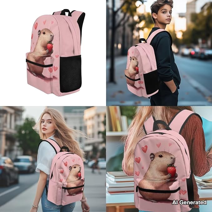 Adorable Capybara Backpacks for 5th Grade Girls, Pink Backpack and Lunch Box for Girls Kids Travel Sports Bookbag Lightweight, 4-Piece School Essentials Set for for 6-8 8-10 Year Olds - Image 4