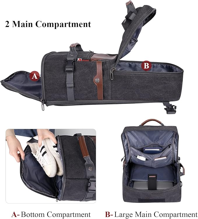 WITZMAN Travel Backpack for Men Carry on Luggage Backpack Duffel bag with Shoe Compartment Toiletry Bag Hanging Dopp Kit Organizer Water-resistant - Image 4