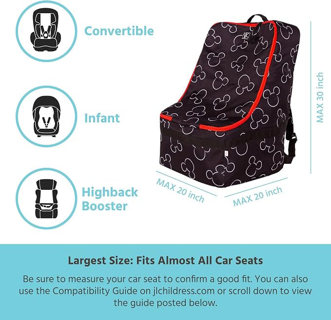 J.L. Childress Disney Baby Padded Backpack Car Seat Bag - Travel Bag for Airplane, Fits Most Baby & Infant Car Seats, Boosters, & Carriers, For Gate or Baggage Check - Ultimate, Mickey Mouse, Black - Image 6