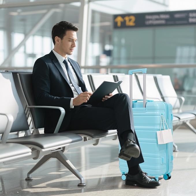 GDFStudio 20/24/28 Inch 3 Piece Luggage Set, ABS Hard Shell Spinner Suitcase with 360° Silent Wheels, Expandable Capacity,Combination Lock, Retractable Handle, Carry On & Checked Suitcases,Blue - Image 2