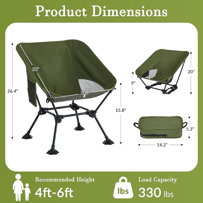 Ultralight Camping Chair,Compact Folding Chair with Anti-Sinking Large Feet and Storage Bag,Lightweight Backpack Chair for Naturehike,Travel,Beach,Hiking - Image 2