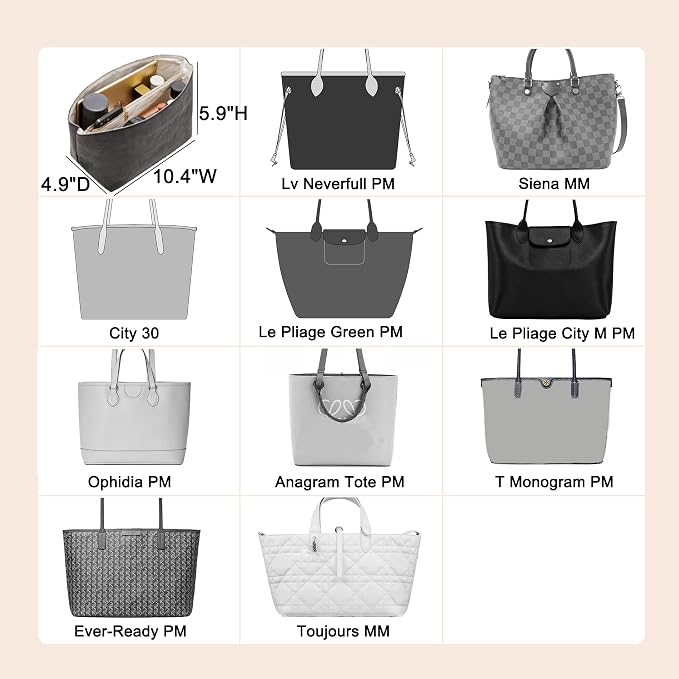Doxo Purse Organizer Insert, Tote Bag Insert for LV Neverfull PM, C.oach City 30 and More, Ultra Lightweight Bag Organizer Insert with Zipper (Medium,Black-beige) - Image 5