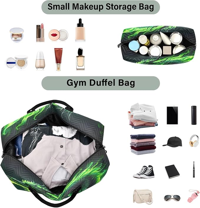 Green Fire Dragon Travel Duffle Bag Gym Yoga Carry on Bags for Men Women Weekender Bag - Image 4