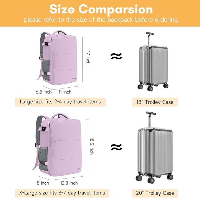 Taygeer Travel Backpack for Men Women, TSA Friendly Mochila for Business | Airline Approved Underseat Personal Item Bag with 17.3" Laptop Compartment, Carry On Bag for Weekend Hiking, Orchid Purple - Image 6