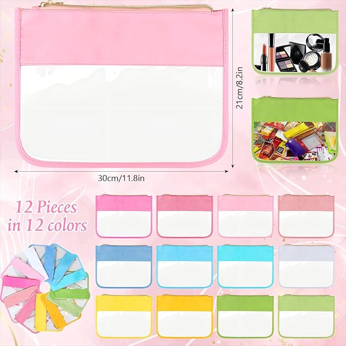 Sweetude 12 Pieces Clear Zipper Pouch for Travel Nylon Makeup Bag Waterproof Snack Stuff Pouches Cute Purse Cosmetic Bags for Women Girls Gifts - Image 2