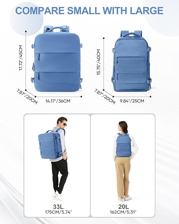 coowoz Travel Backpack for Women Man Carry On Backpack Mochila de Viaje Waterproof Teacher Personal Item Backpack Travel Bag Essentials Rucksack Airplane Accessories Must Haves Sky Blue Small - Image 6