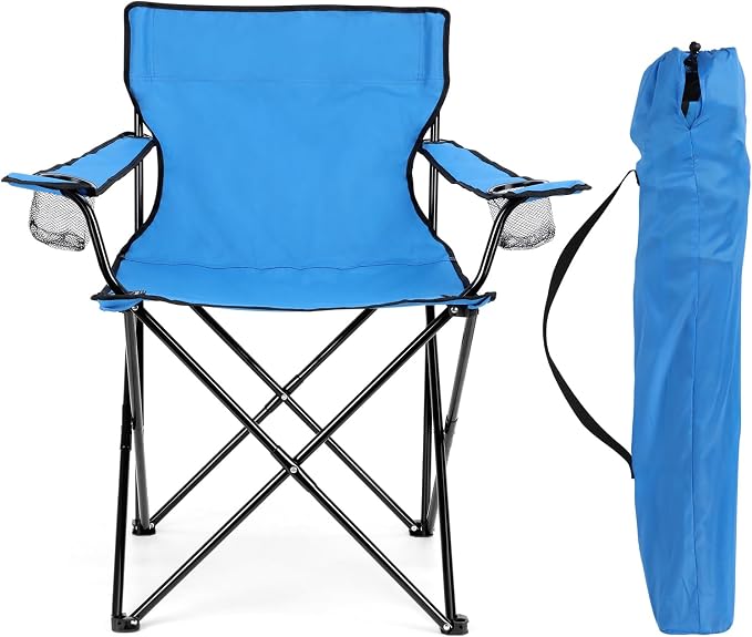 HaSteeL Folding Camping Chair & Carrying Bag, Foldable Camp Chair with Cup Holders for Adults, Portable for Lawn, Outdoors, Fishing, Hiking, Travel, Picnic, Beach, Oversized & Supports 275lbs (Blue) by HaSteeL