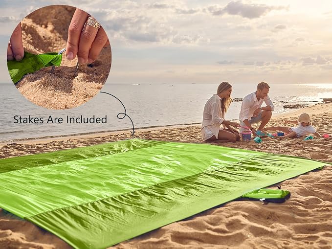 WEKAPO Beach Blanket Sandproof Waterproof, Extra Large Beach Mat, Oversized & Compact Sand Free, Quick Drying Beach Essentials for Vacation, Cruise, Picnic & Camping with Stakes - Image 6