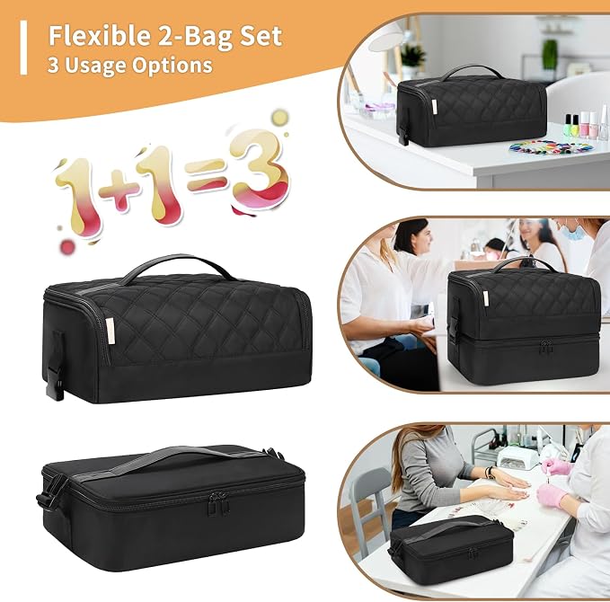 OCHEAL Nail Polish Organizer, Holds Nail Lamp and 45+ Bottles,3 Usage Modes Detachable Nail Storage Bag Travel Nail Tech Case Holds Nail Kit Stuff Manicure Tools -Black - Image 3