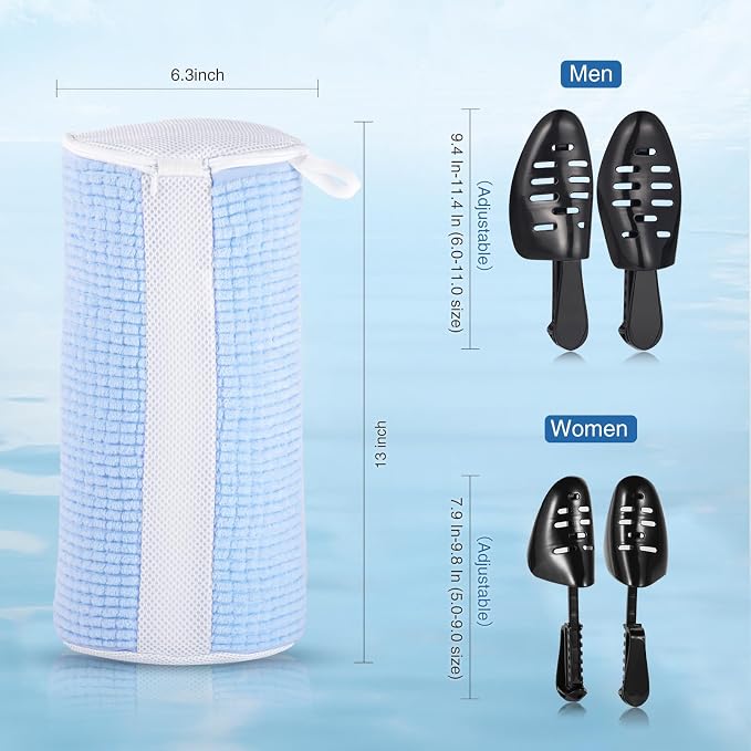 Teletrogy Shoe Washing Machine Bags, Reusable Laundry Bag for Washer and Dryer, Durable Fluffy Fiber Keep Clean, 2 Pairs Adjustable Trees for All Shoes, Blue - Image 7
