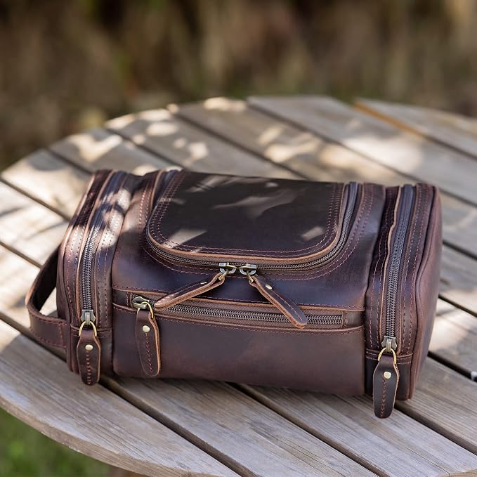 Polare Toiletry Bag Full Grain Leather Shaving Kit Dopp Kit Travel Case Wash Bag with YKK Zippers - Image 2