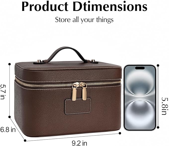 Makeup Case for Women, Leather Makeup Bag Cosmetic Case with Removable Divider, Large Capacity Waterproof Portable Travel Toiletry Make up Organizer Case - Image 4