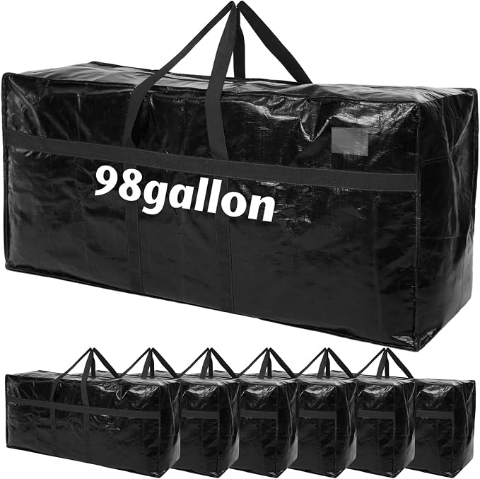Windyun 4 Pack 98 Gallon Extra Large Moving Bags XXL Heavy Duty Storage Bag with Strong Zipper Handle Jumbo Big Tote Box Foldable for College Dorm Travel Clothes Duffle Blanket Pillow(Black) by Windyun