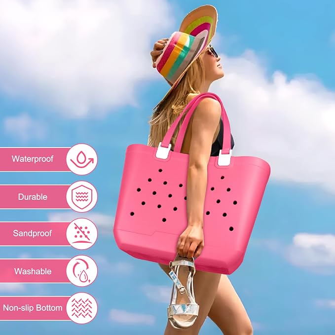 X-Large Rubber Beach Tote Bag, 18.9 "L x 9.4 "W x 13.8 "H Waterproof EVA Beach Totes with Zipper Pocket - Image 8