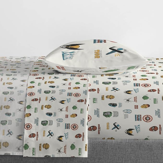 Jay Franco Kids Sheet Set with Fitted, Flat Sheets & Pillow Cover - Ultra-Soft Bedding with Pillowcase for Room Decor, White - Marvel Comics, 3 Piece Twin - Image 6