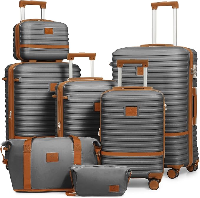 Joyway Luggage Set 7 Piece Suitcase Sets with Spinner Wheel,Hardside Expandable Travel Laggage with TSA Lock(18/20/24/28 Grey) by Joyway