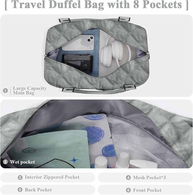 Travel Duffel Bag, Carry On Overnight Weekender Bags for Women | Travel Bag with Wet Pocket & Trolley Sleeve, For Spirit Airlines 18x14x8 Personal Item Bag - Image 4