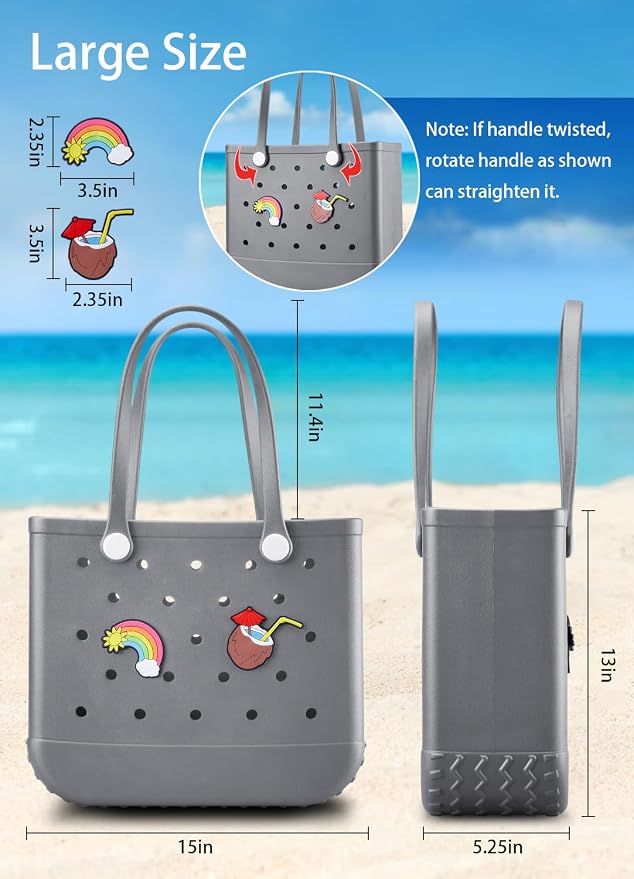 Baonat Beach Bag Rubber Tote Bag - Waterproof Travel Bag for Women Washable Tote Bag Handbag for Sports Beach Market Pool - Image 3