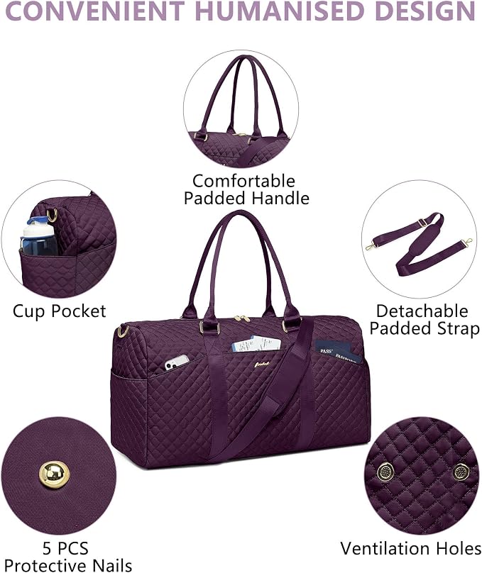 Women Weekender Travel Duffle Bag: Travel Duffel Overnight Bags with Shoe Compartment Large Carry on Tote with Toiletry Bag Weekend Traveling Yoga Gym Hospital Bag for Women with Wet Pocket 3 PCS Set - Image 3