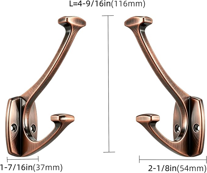 10 Pack Antique Copper Hooks Decorative Heavy Duty Solid Large Coat Hooks for Towel Hanging Coats Robe Wall Mounted Towel Bags Door Back Bathroom wall Hook. - Image 2