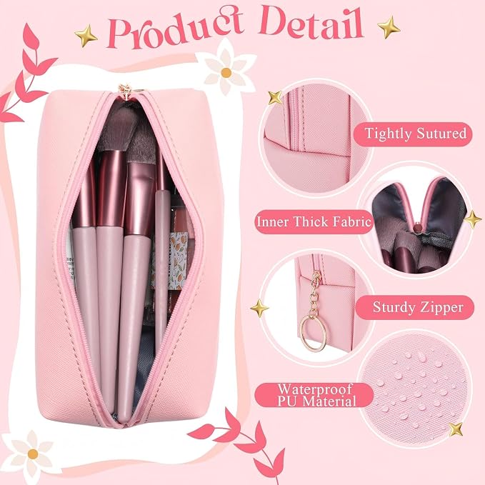 Chunful 24 Pcs Preppy Makeup Bag PU Leather Cosmetic Bag Bulk Makeup Plain Pouch Waterproof Toiletry Purse for Women Traveling Preppy Pencil Case Valentine's Day Gifts(Peach Pink) - Image 3