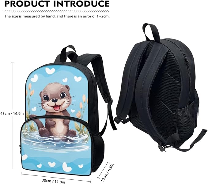 Children Schoolbag Set 4Piece Set Cartoon Otter Backpack with Lunchbox Insulated Lunchbag+Pencil Case+Water Bottle Carrier Bag for Boys Girls Kindergarten Bookbag Full Set - Image 2