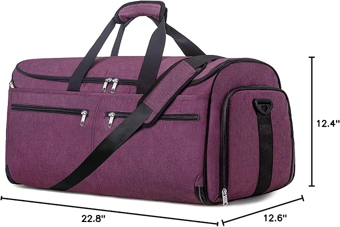 Large Garment Bag for Travel, Bukere Convertible Suit Travel Garment Duffel Bag for Women Business, Shoe Compartment, Detachable Shoulder Strap, 2 in 1 Hanging Suitcase Suit Travel Bags, Purple - Image 9