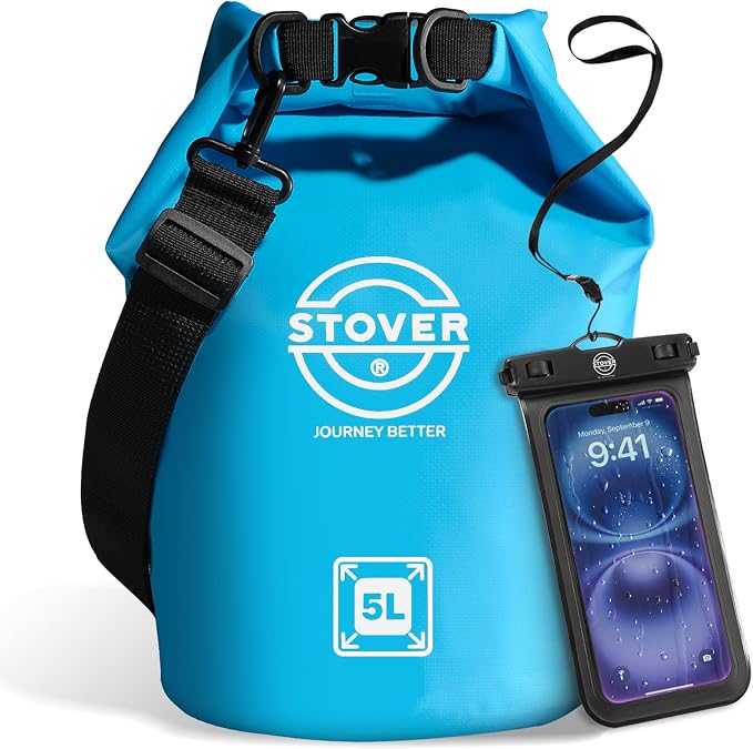 STOVER 5/10/25/30/40L Waterproof Dry Bag, Small Lightweight Roll Top Dry Bag Backpack w/Waterproof Phone Case, Kayaking, Travel, Hiking, Fishing, Tubing, Camping, the Beach, Men/Women (Blue) by STOVER