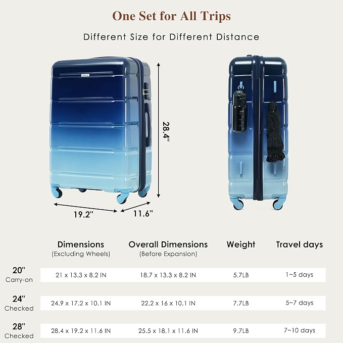 Luggage 3 Piece Hardside Luggage Sets Spinner Wheel Suitcases - Image 4