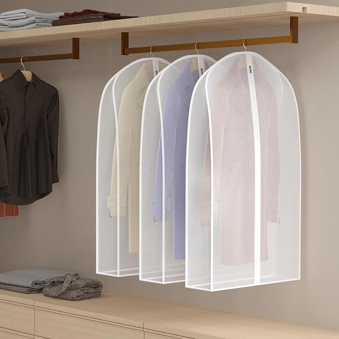 Zilink Breathable Garment Bags for Leather Coat 40” Suit Bags for Closet Storage Silky Suit Dust Covers for Hanging Clothes with 7" Gussted Wrinkle Free for Leather Clothing, Fur Coat, White, Set of 4 - Image 3