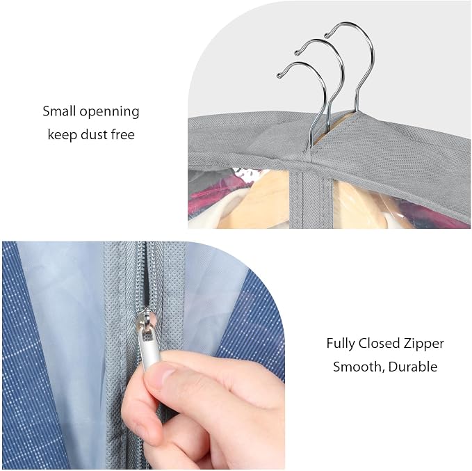 Zilink Luxury Breathable Fur Coat Storage Bags 60" Dress Bags for Gowns Long Mink Coat Garment Bag with 4" Gussted Wrinkle Free for Leather Jacket Fur Coats Puffy Dress Storage, Set of 4 - Image 6