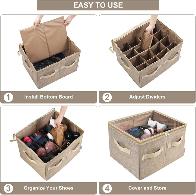 Moteph Shoe Organizer for Closet - Shoe Storage Organizer for Closet Organization with Clear Cover & Adjustable Dividers, Shoe Rack & Basket - (Light Brown, Medium - 16 Pairs) - Image 3