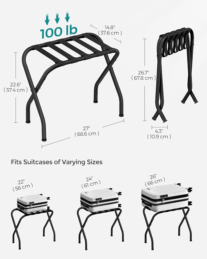 SONGMICS Luggage Rack, Pack of 2, Luggage Racks for Guest Room, Suitcase Stand, Steel Frame, Foldable, for Bedroom, Black URLR64B-2 - Image 5