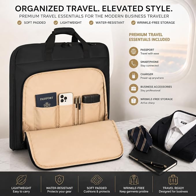 Travel Garment Bag for Women,Lightweight Puffy Carry on Garment Bag for Hanging Clothes,44.7'' Waterproof Travel Suit Bag with Shoulder Strap,2 in 1 Foldable Duffle Bag,Black - Image 2