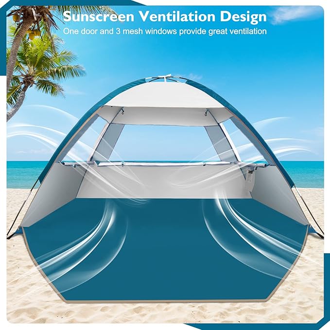 COMMOUDS Beach Tent Sun Shelter for 3/4/6/8 Person, UPF 50+ UV Protection Beach Shade Canopy Tent, Lightweight, Easy Set Up and Carry - Image 5