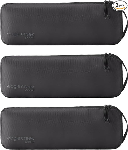 Eagle Creek Pack-It Isolate Slim Cube M/M/M Set - Minimalist Compact Travel Organizer for Hair Styling Tools, Belts & Small Items - Travel Accessories - Black by EagleCreek