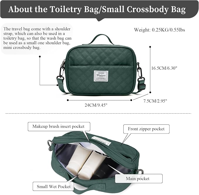 Weekender Bags for Women,Personal Item Travel Bag with Shoes Compartment | Overnight Travel Duffel Bag with Dark Green Toiletry Bag,Carry-On Bag - Image 5