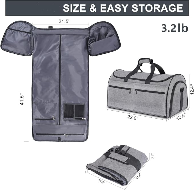 Bukere Carry on Garment Bag for Travel, Convertible Travel Duffel Suit Bag with Backpack Straps, Shoe Compartment, 3 in 1 Weekender Suit Bag for Men Women - Image 6
