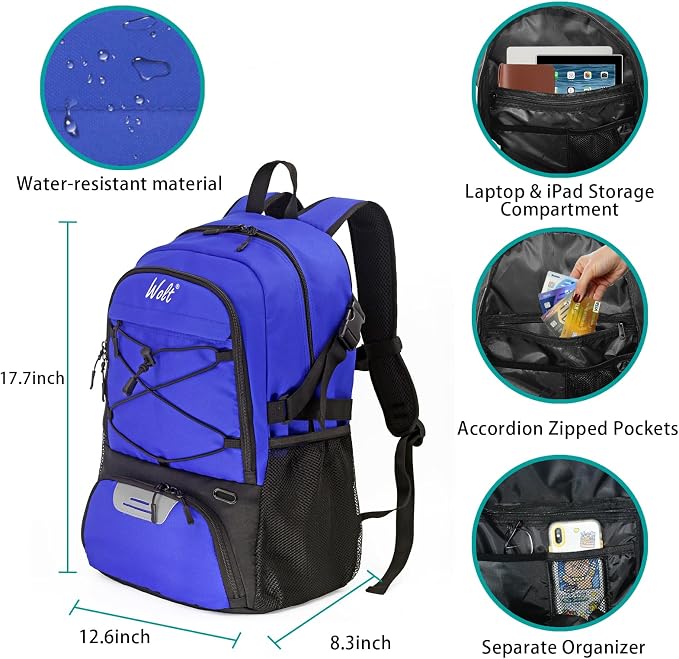 WOLT Basketball Backpack Large Sports Bag with Separate Ball Holder & Shoes Compartment, Best for Basketball, Soccer,Gym - Image 2