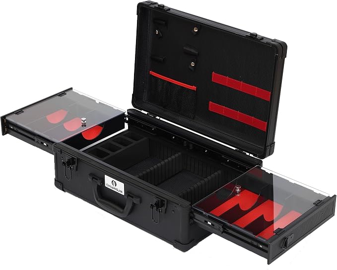 Large Barber Case Organizer, Professional Barber Briefcase with 6 Clipper Slots & 8 Shear Holders, Sliding Tray, 20" Aluminum Barber Carrying Tool Case for Clippers, Scissors, Trimmers & Supplies by CHUANGJIN