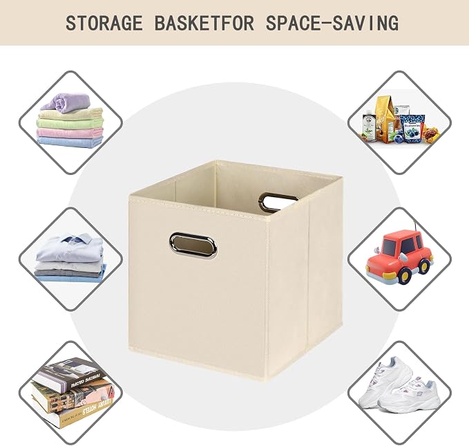 Fabric Cloth Storage Bins,Fabric Cube Organizer with Dual Handles Foldable Cube Storage Baskets for Home Bedroom Storage,Set of 10,(Creamy-White) - Image 3