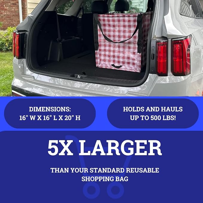 DURASACK Heavy Duty Storage Tote Bag 22-Gallon, Gingham Red | Rugged Woven Polypropylene Moving Bag, Reusable Self-Standing Design, Holds up to 500 Pounds - Image 5