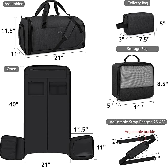 Convertible Garment Bags for Travel - Carry on Garment Duffle Bag with Backpack Straps for Men Women, 4 in 1 Large Travel Duffel Bags with Shoes Compartment Hanging Suit Dress Weekender Bag 3pcs Set - Image 7