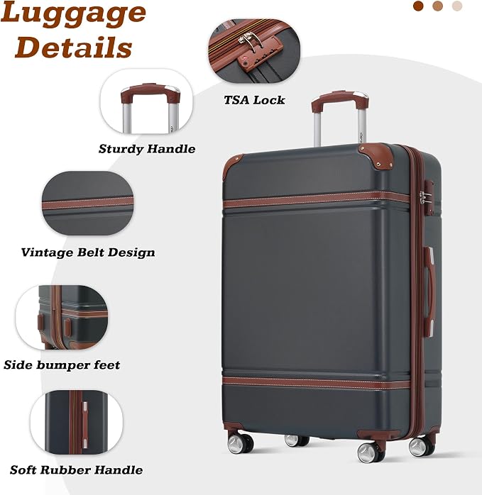 Merax Luggage Set,24 IN Hardside Suitcase with Duffel Bags,3 Piece Expandable Luggage with Spinner Wheels, Vintage Luggage with TSA Lock Lightweight,(Black) - Image 3