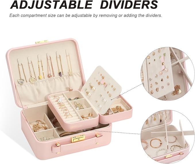 Large Jewelry Travel Case, Jewelry Case for Necklaces Large Jewelry Case Jewelry Box for Women Girls. (Pink) - Image 8