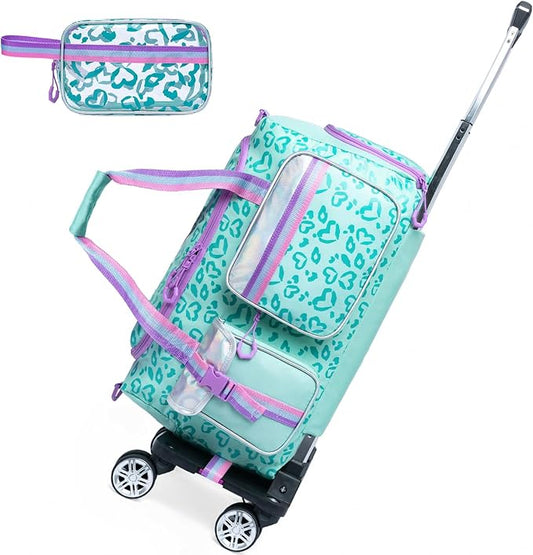 Kids Rolling Duffle Bag with Wheels for Girls - Travel Overnight Bag with Makeup and Toiletry Bag - Dance Bag for Women by ComewithOruiji