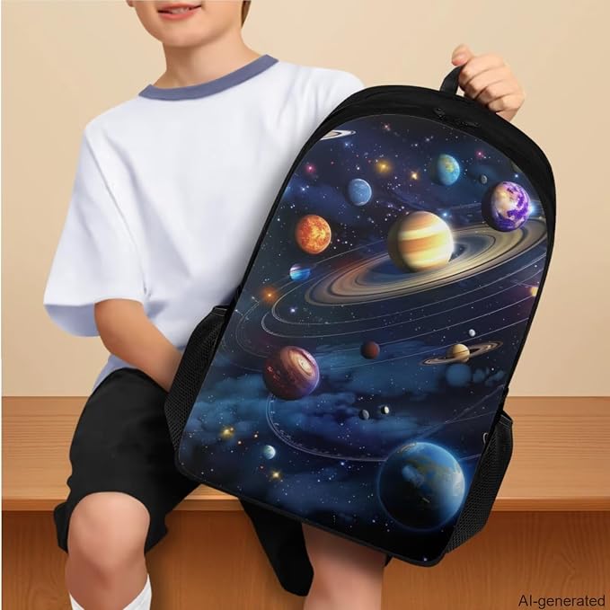 Space Galaxy Backpack for Boys Girls Backpack with Lunch Box Water Bottle Bag and Big Pencil Case 4PCS Set Bookbag with Compartments 17 inch Lightweight School Bag with Side Pocket for Kids - Image 3