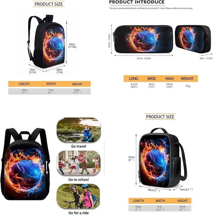 Mumeson Basketball Backpack Water Resistant School Bag Outdoor Casual Rucksack School Bag and Lightweight Lunch Bags Portable Pencil Case Back to School Supplies - Image 5