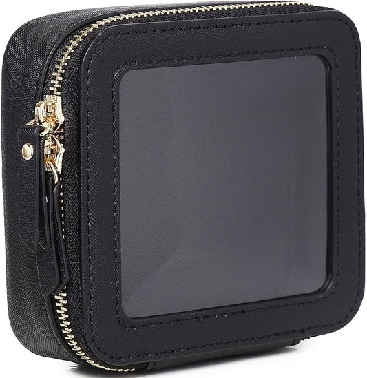 Pinkmik Small Makeup Bag Mini Clear Cosmetic Case, Black, MINI | Zipper Closure, Toiletry Bag, Purse Organizer, Car Essentials by Pinkmik