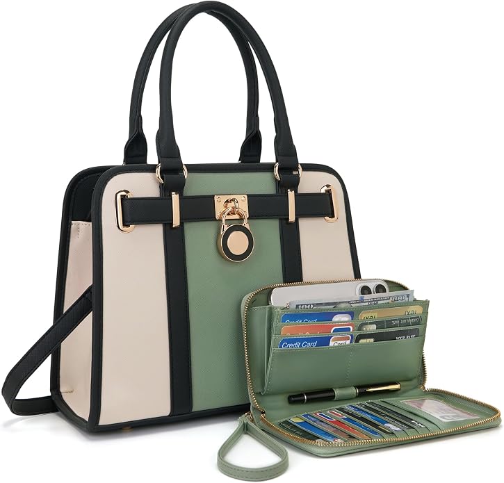 Qiyuer Structured Satchel Tote Handbags Set Women Purses with RFID Wallet | Premium, Sturdy, Spacious, Chic for Daily & Work, Vegan PU Leather, Multi-way Carry, Large Capacity RFID Wallet, Ideal Gift by QIYUER